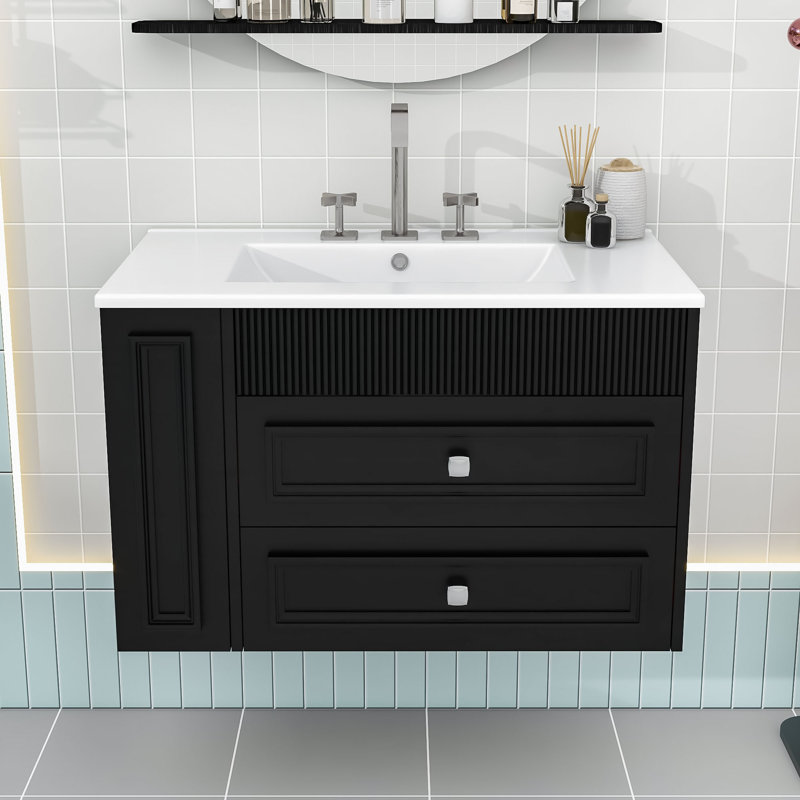 Meuble-lavabo flottant avec rangement spacieux, Noir