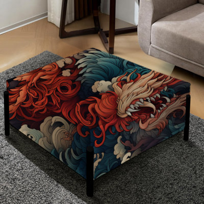 Motifs de dragon - grand repose-pieds carré japonais