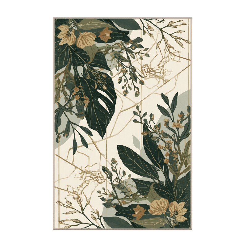 Tapis floral moelleux moelleux en jais de jardin beige, 2x4