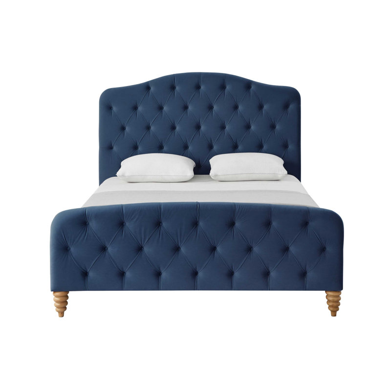 Elegance Tess Velvet Platform Modern Bed King Size, Twin, Navy