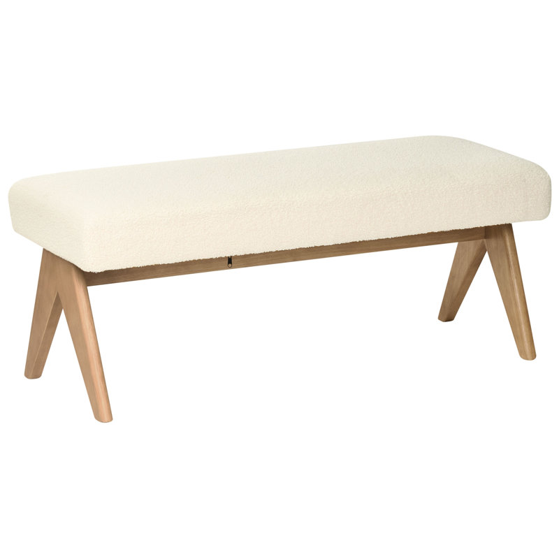 Bench Drumheller Boucle, Dark Brown Wood, White