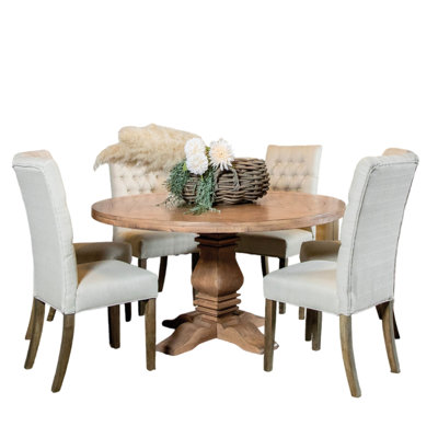 Rustic Honey 7-Piece Round Dining Table Set