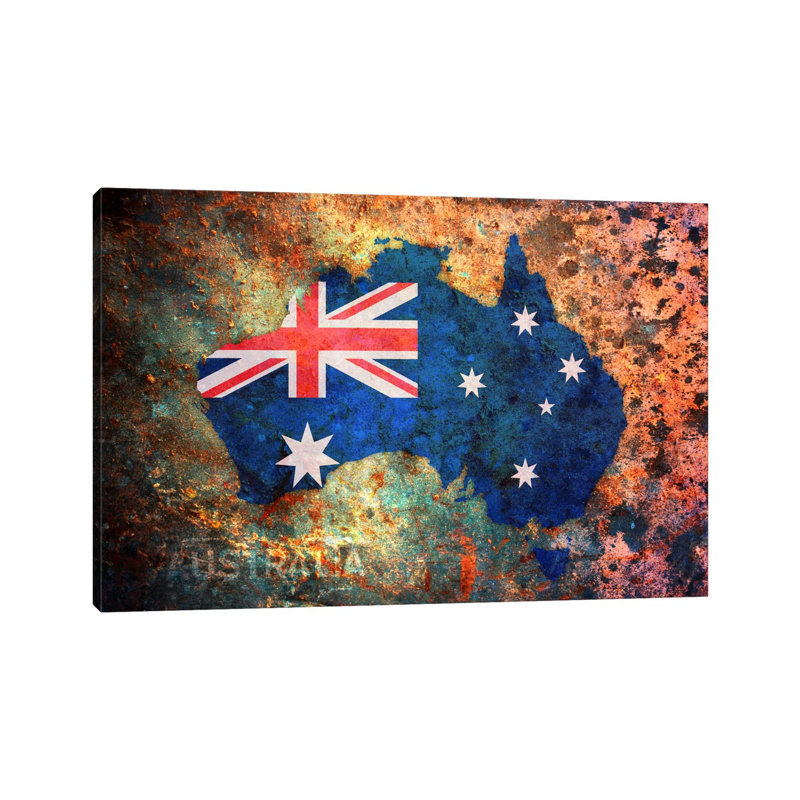Australia Flag Map by Michael Tompsett - Wrapped Canvas Painting, 20.32 cm H x 30.48 cm W