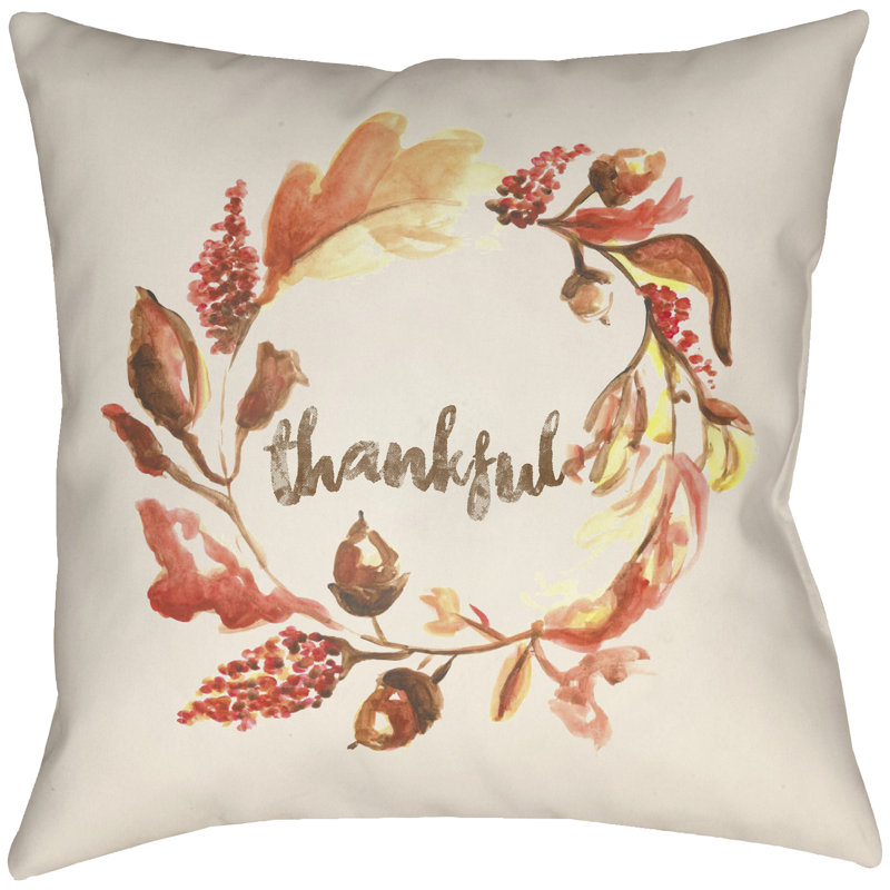Lodge Cabin Thankful Indoor/Outdoor Throw Pillow, 22" H x 22" W