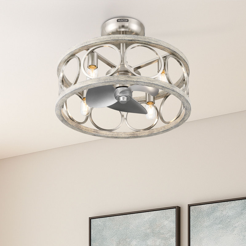 Ventilateur de plafond 22 po avec luminaire et télécommande portative Hunter Haven Fandelier, Nickel brossé, Nickel mat