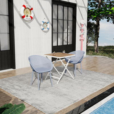  Ensemble bistro 3 pièces Summer, table carrée pliable, 2 chaises bleu clair