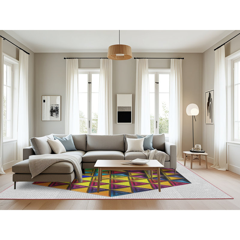 Tapis vert/orange/rose à motifs, Rectangle 8 pi x 10 pi