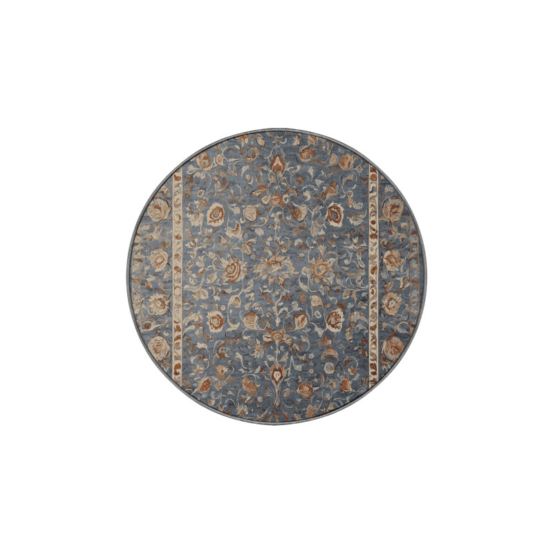 Machine Washable Gray Area Rug, Round 4'