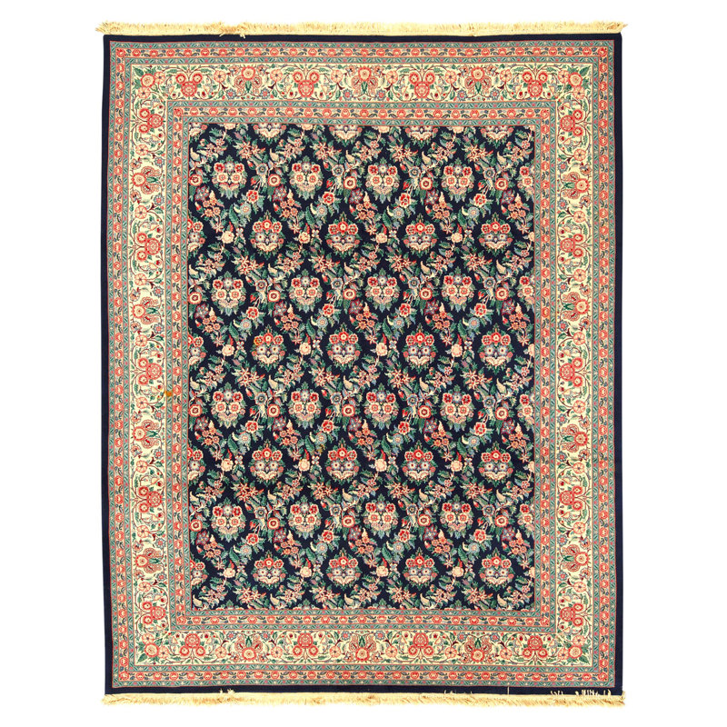 Hand Knotted Wool Oriental Area Rug in Navy And Ivory