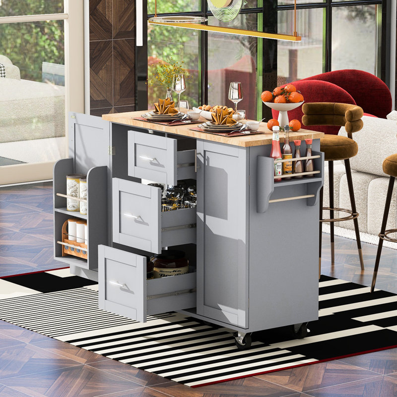 Blue Kitchen Island, 220Lbs Tabletop Weight Capacity, And Reliable 49.69 X 17.12 35.97 Inches, Fit Your Layout, Gray