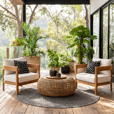 Lorene Outdoor Acacia Wood Club Chair with Cushions