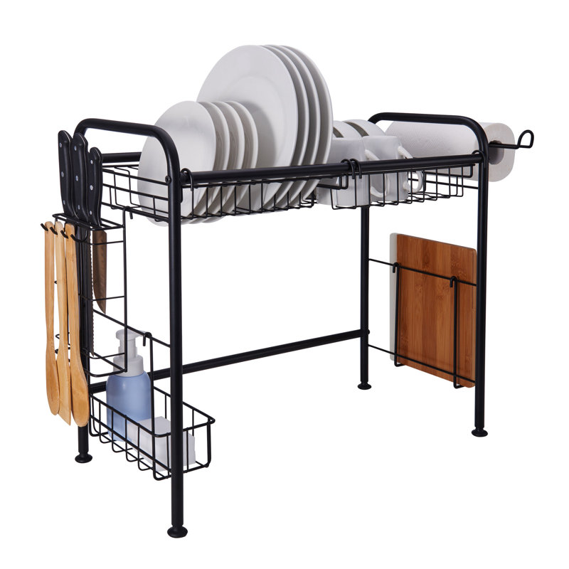 Black Carbon Steel Over-the-Sink 2-Tier Dish Drying Rack