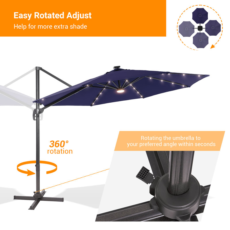 Rosell 132" Lighted Cantilever Umbrella, Bleu marine