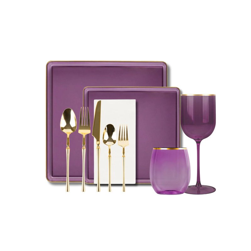 Ensemble de fête jetable en plastique mauve - bord carré (30 pièces)