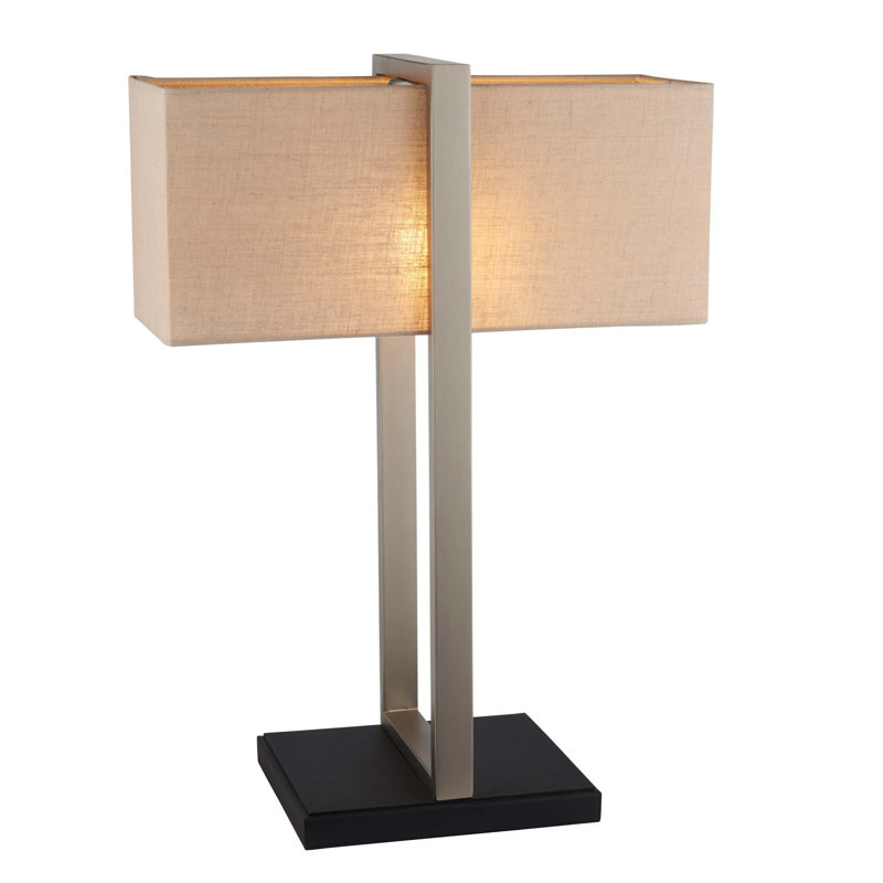 Quellenhof 50cm Table Lamp , Satin Nickel Base/Natural Shade