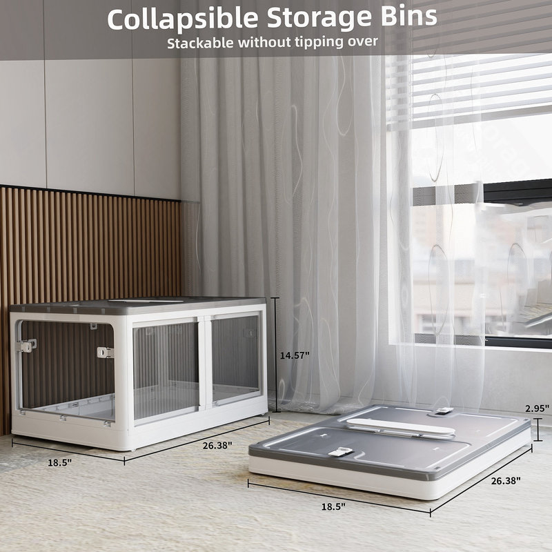 Ensemble de 4 bacs de rangement empilables transparents avec 5 portes à ouvrir avec roulettes, grande boîte de rangement en plastique
