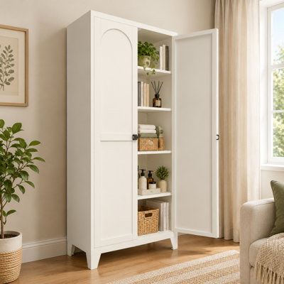 70.87'' Tall Metal Storage Cabinet with Lock, 2-Door Freestanding Cabinet with Adjustable Shelves, Arched Door Storage Cupboard for Kitchen, Bedroom,