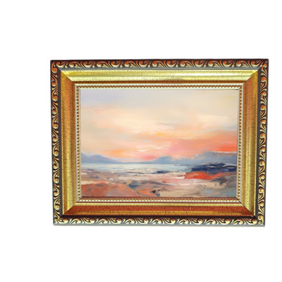 Art antique, cadre doré, aquarelle, plage