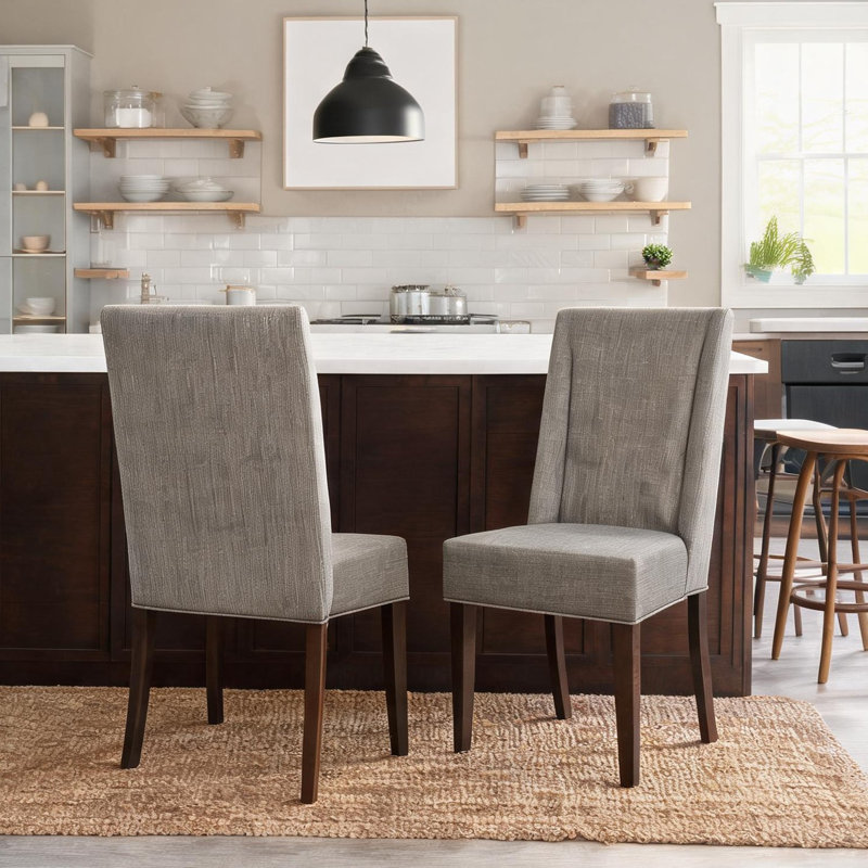 Ensemble de 2 chaises d'appoint contemporaines aux tons bruns avec revêtement en polyester gris et structure en bois massif