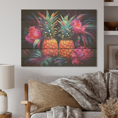 Nectar Neon Pinapple - Ananas, art sur bois de pin naturel