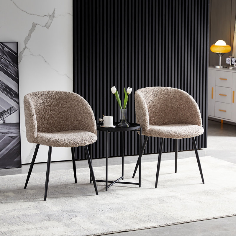 Chaises de salle à manger rembourrées en fausse fourrure de style moderne avec pieds réglables, Ourson gris clair, Noir