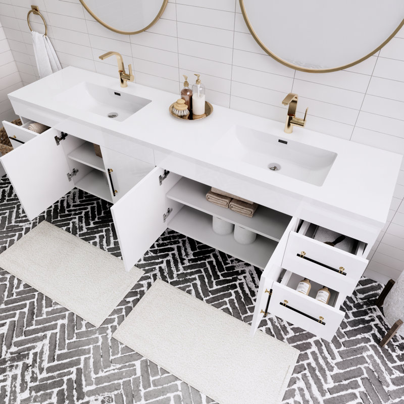 Ensemble de meuble-lavabo double 84 po Tihanna, Blanc brillant