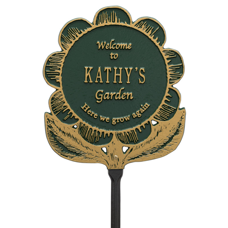 Flower Personalized Garden Sign, Green/Gold, Yes