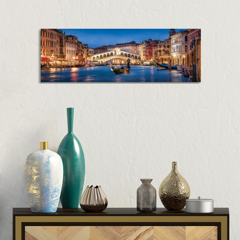 Rialto Bridge Panorama by Jan Becke - Wrapped Canvas Gallery-Wrapped Canvas Giclée, 30.48 cm H x 91.44 cm W x 1.91 cm D