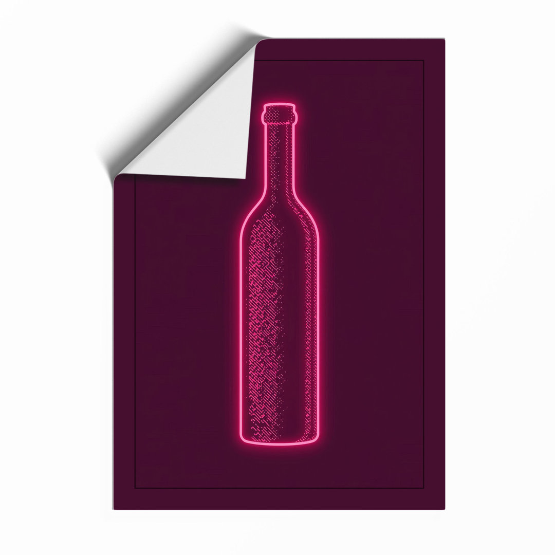 Neon Wine Bottle Modern - Framed Print