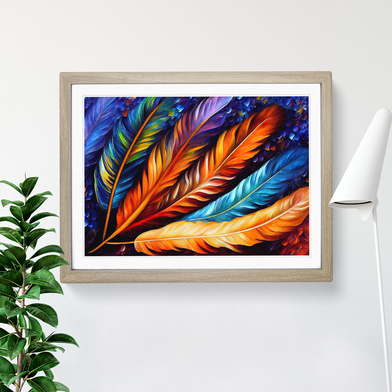 Bird Feather - Single Picture Frame Painting, 46cm H x 64cm W x 2cm D, Oak Framed
