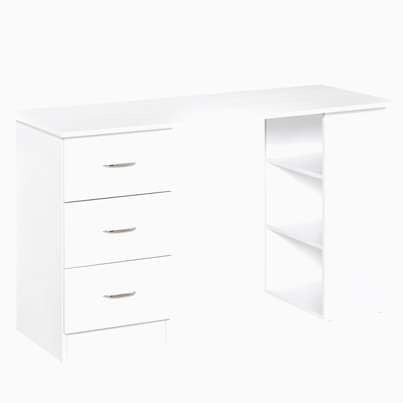 47" Modern Home Office Computer Desk Bookcase Combo Writing Table Workstation With 3 Drawer And Storage Shelf - White