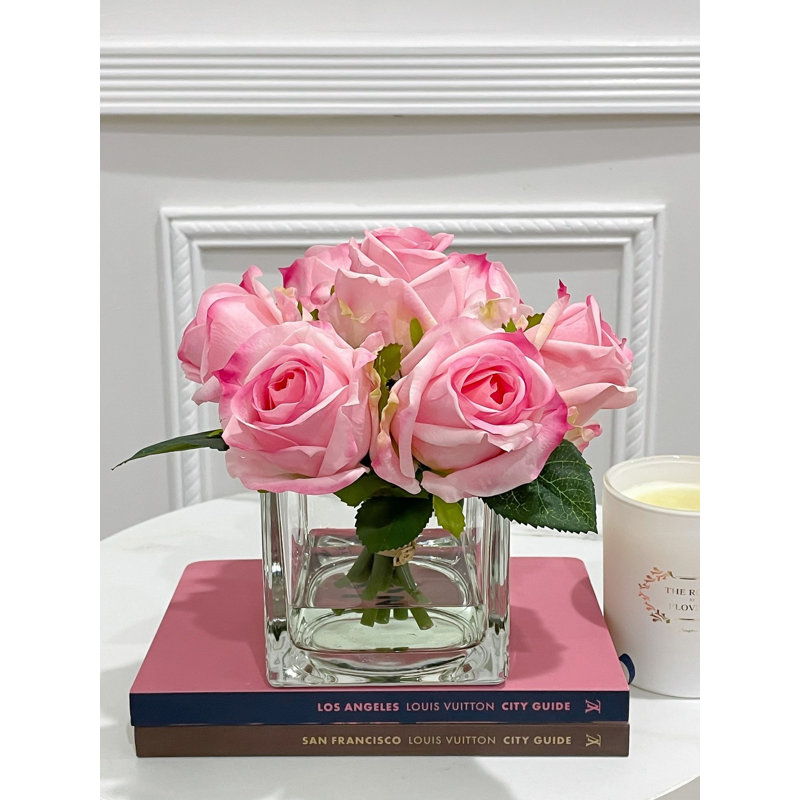 Yellow Real-Touch Roses – Modern French Country Faux Arrangement, Pink