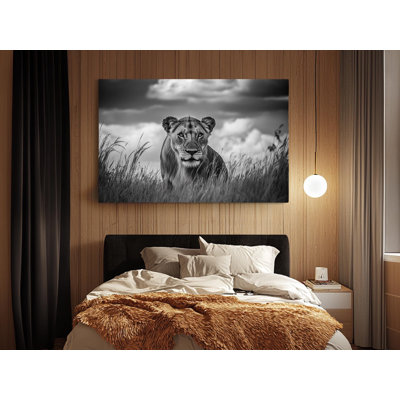 Black and White Lioness on High-Quality Canvas Print - Handcrafted Wall Decor - Stylish Art - Gift - Wall Decor