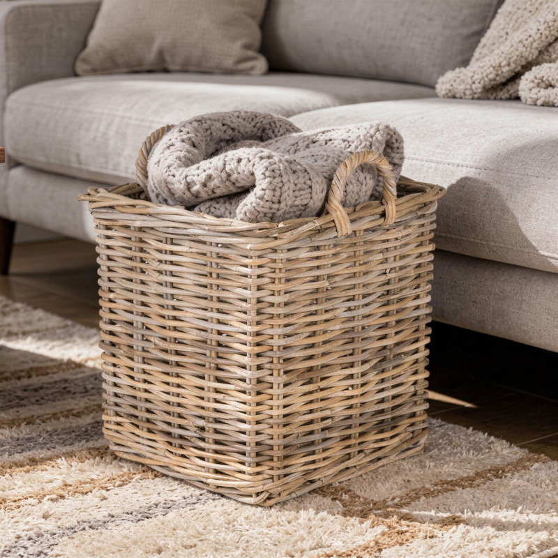 Panier carré en osier Ayriauna, Petit - H 19 po x l 16 po x P 16 po