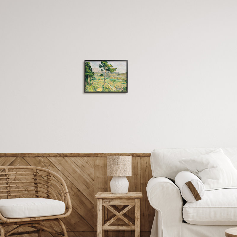 Paysage champêtre vert lointain, H 11 po x l 14 po x P 1,5 po, Giclée encadrée noir minuit