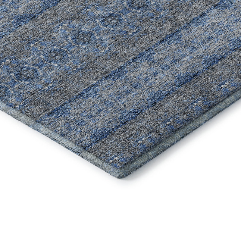 Tapis bleu marine Cerrito lavable à la machine de qualité supérieure, Rectangulaire 3 pi x 5 pi