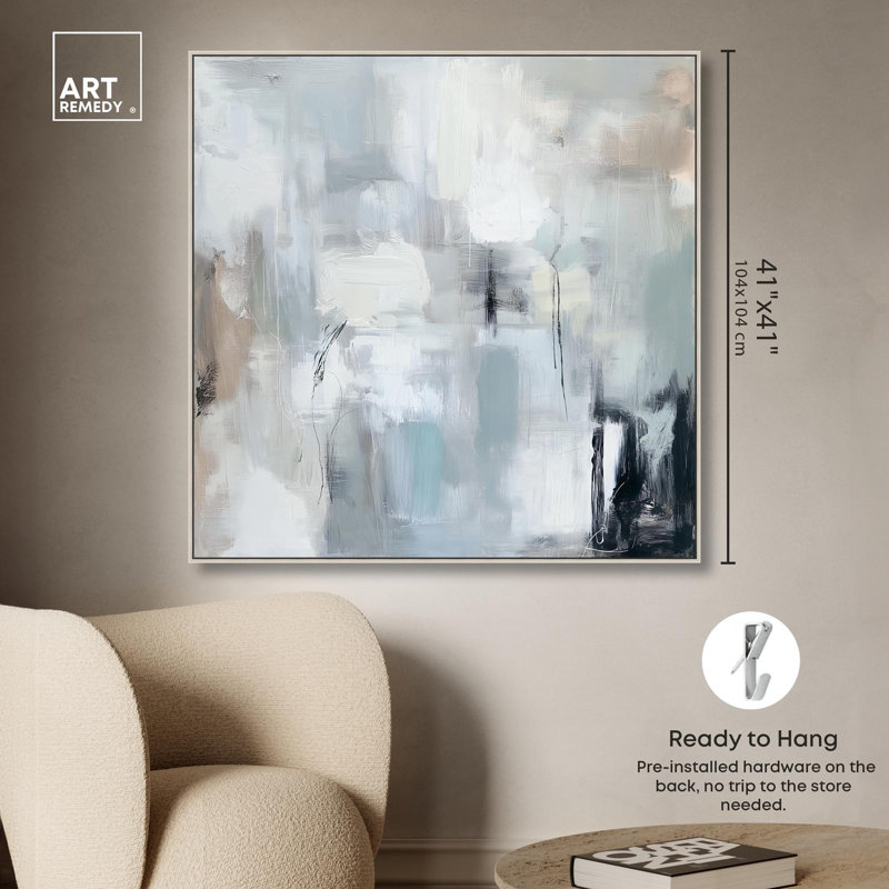 Moonlit Veil II Canvas Minimal Abstracts by Art Remedy, 41" H x 41" W x 2" D, Silver Floater Framed