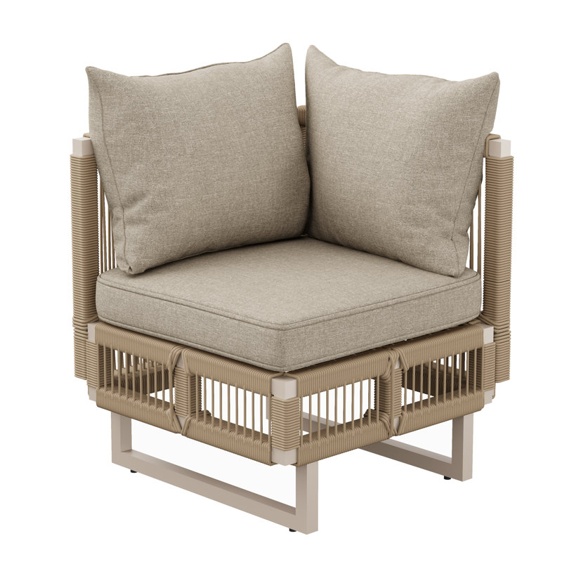 Outdoor Conversation Set 6 Places With 2 Sofas, 1 Corner Chair,1 Stool And 1 Coffee Table Beige