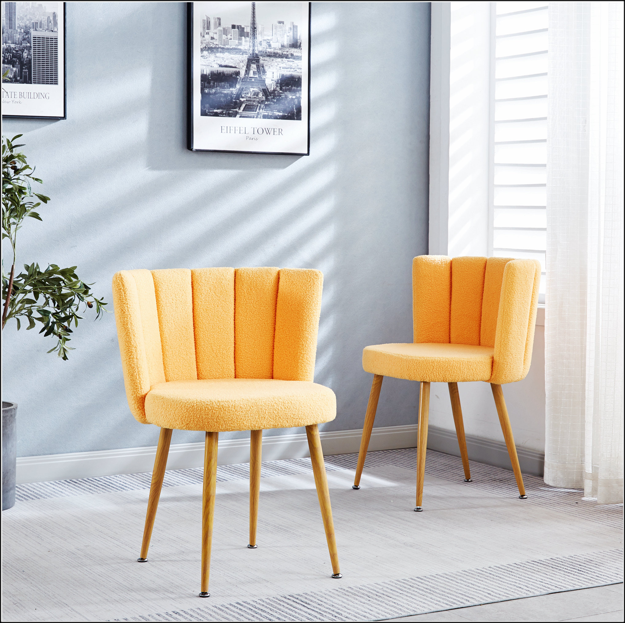 Everly Quinn Modern YELLOW dining chair(set of 2 ) with iron tube wood