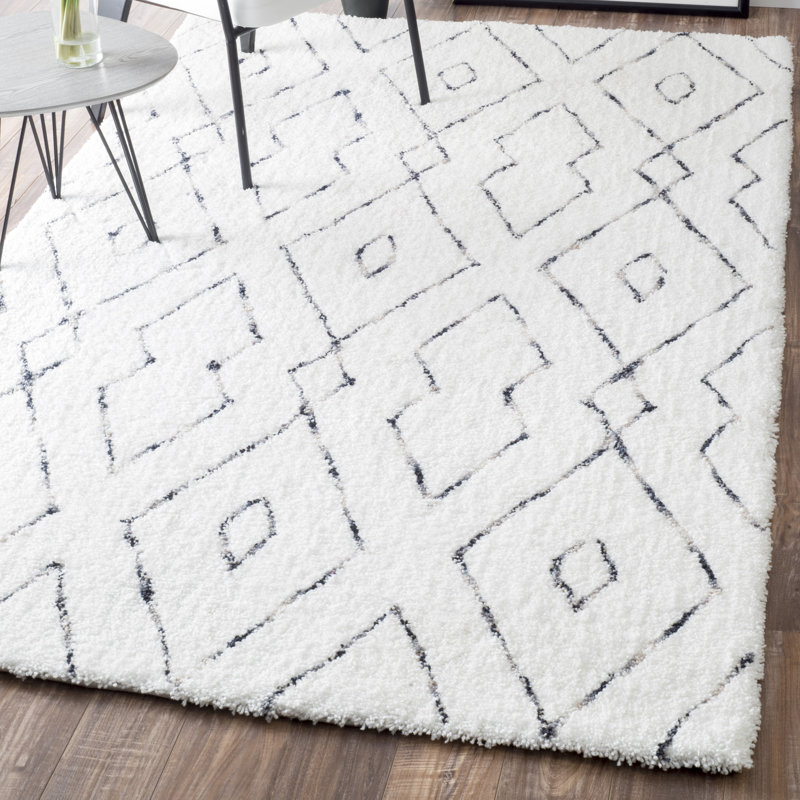 Geometric Hand Woven Shag Area Rug, Rectangle 152 x 213.36cm