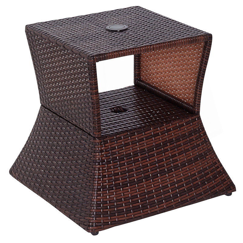 Table d'appoint durable en rotin avec trou pour parasol et tablette de rangement pour patio, piscine et cour arrière