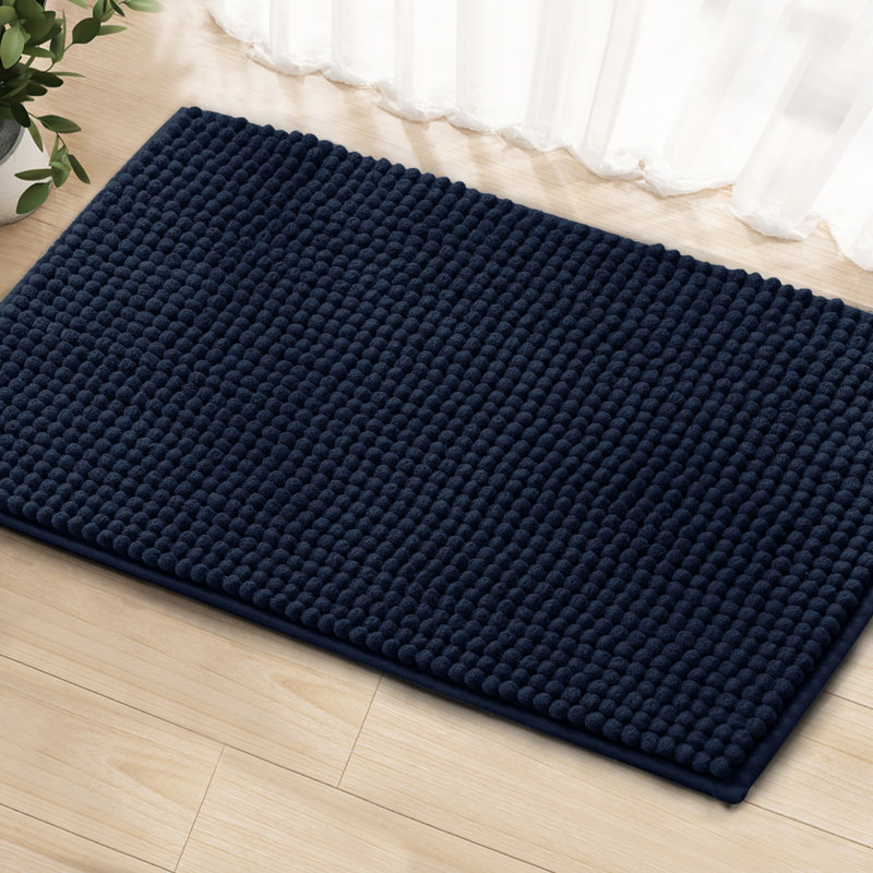 Azriah Luxury Chenille Super Soft Absorbent Polyester Rectangle Non-Slip Bath Rug, 16" W x 24" L, Navy
