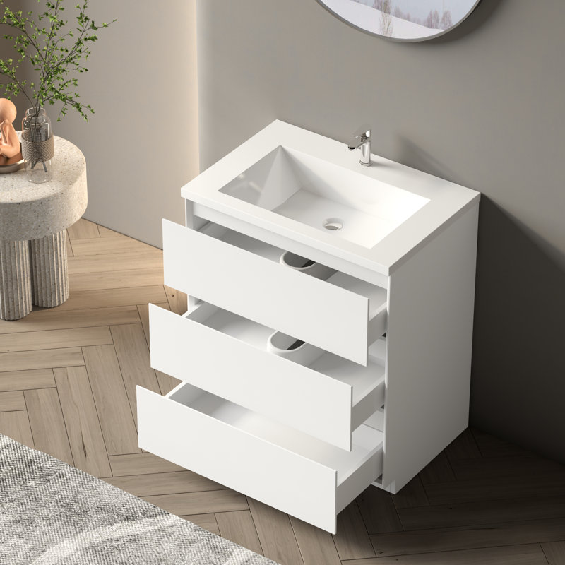 1_Cascade 30 po Ensemble de meubles de salle de bain érable gris avec armoire et lavabo, Blanc