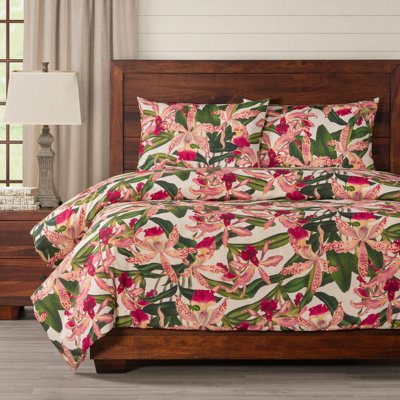 Pink Orchid Print Duvet Cover Set