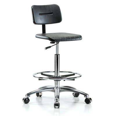 Chaise de travail industrielle en chrome avec anneau de pied PERCH | Hauteur du banc élevé: 24 à 33,5 po