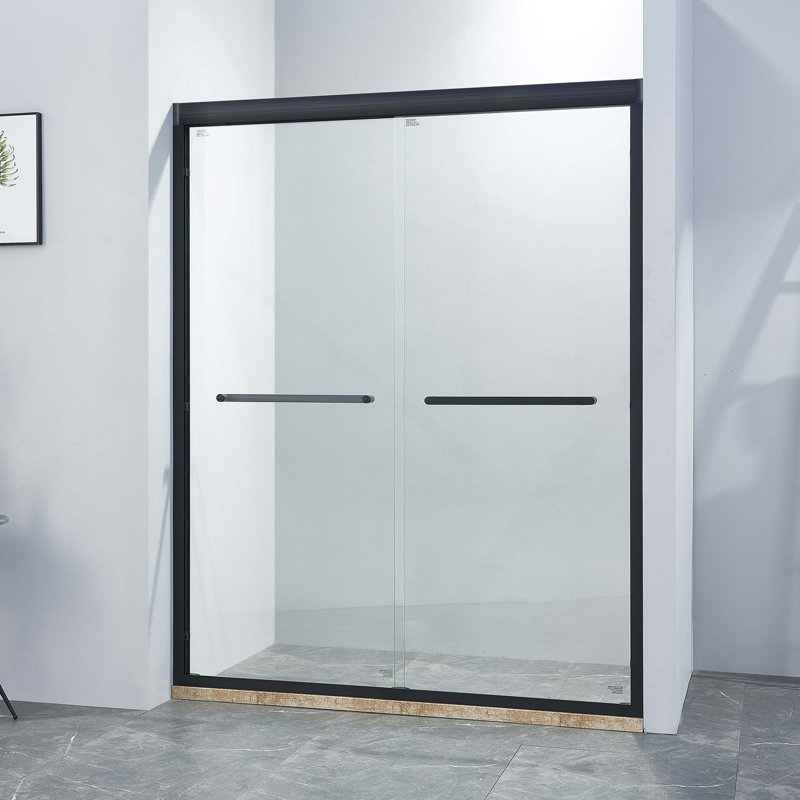 56-60"W X 75"H Double Sliding Shower Door, Aluminium Alloy Frame In Matte Black, 1/4" (6Mm) Thick SGCC Tempered Clear Glass