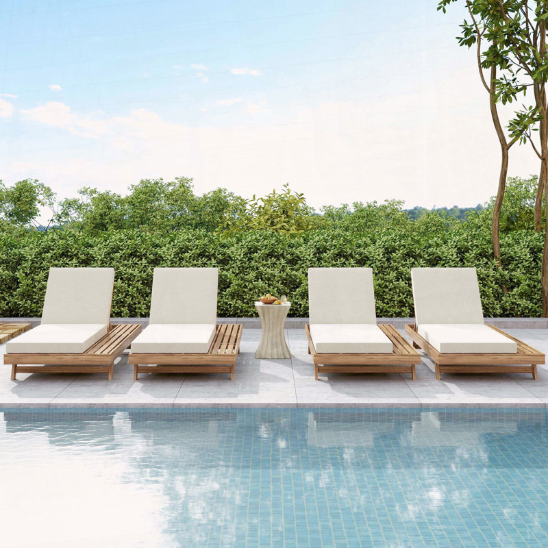 Chaise longue, fauteuil inclinable d'extérieur en bois d'acacia avec coussin triple résistant à l'eau, Teck clair