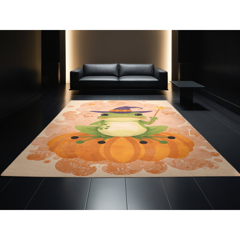 Machine Washable Pryer Halloween Modern & Contemporary Abstract Rug in Brown – Beige Binding, 4x6