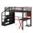 Full Size Metal Loft Bed With Built-In Work Station, Wardrobe, Storage Staircase And LED
