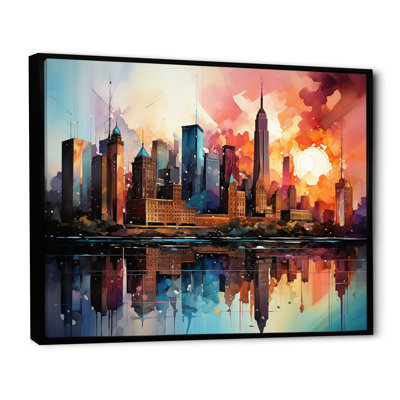 " Skyscrapers Sunrise City Painting "